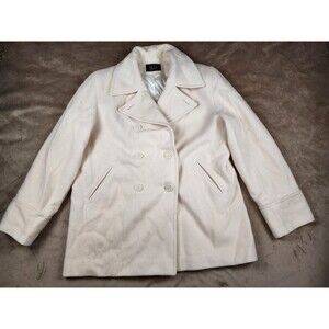 Vintage Lauren Meren 100% Wool Women's Ivory Button Mid-Length Jacket Size 16W